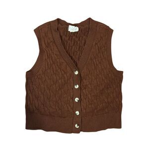 Marled Brown Marled V-Neck Button Up Sweater Vest Small